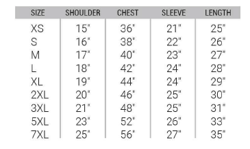 SIZE CHART XS-7XL